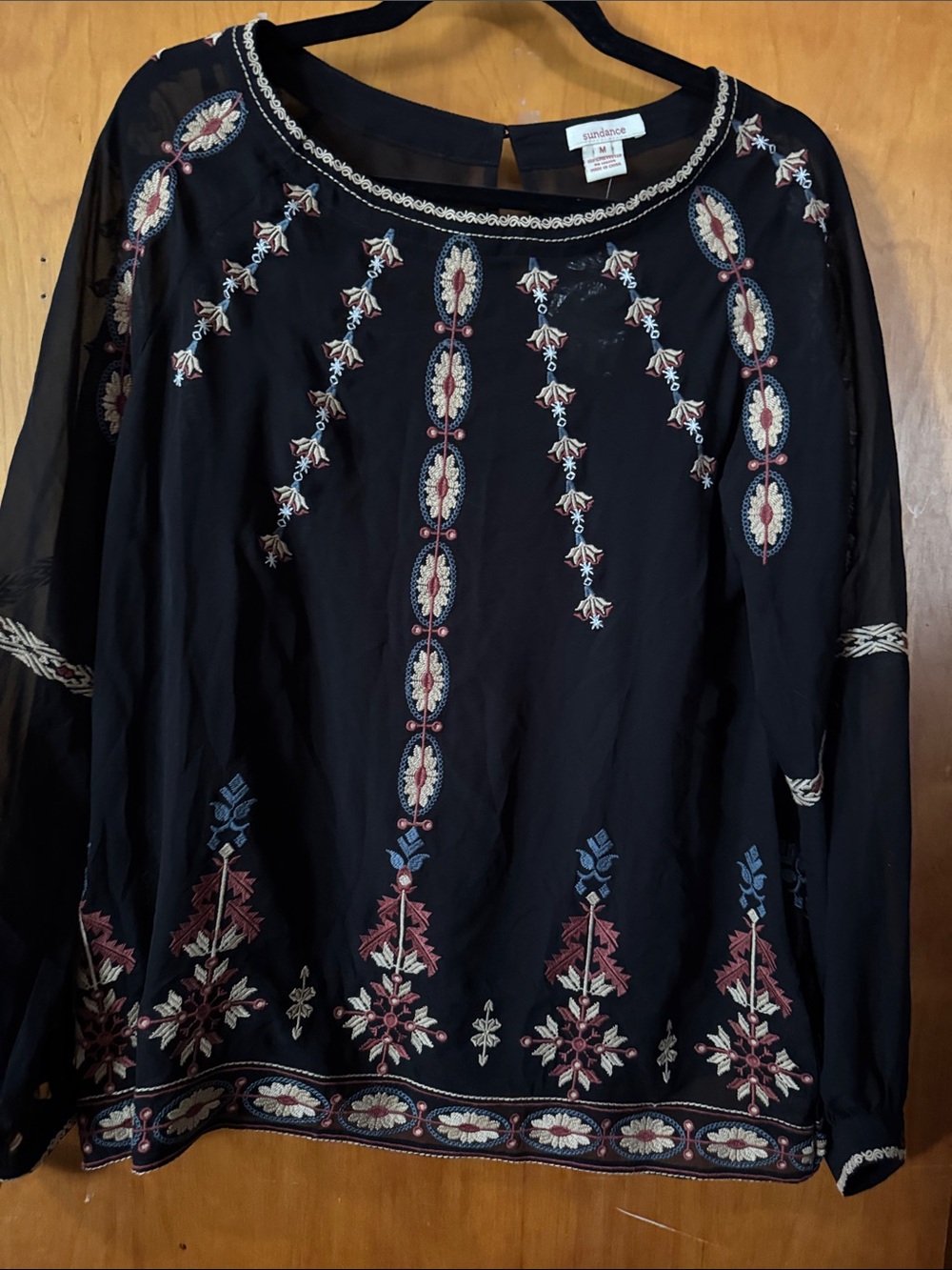 sundance Black Embroidered Peasant Blouse